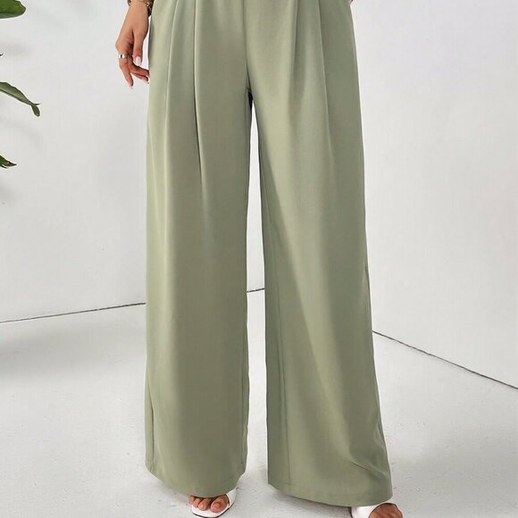 Green Casual Women's Basic Solid Color Long Pants - Picture 5 of 6